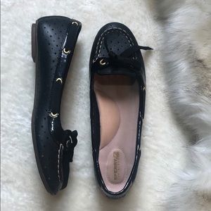 Sperry top sider black loafer patent gold flats